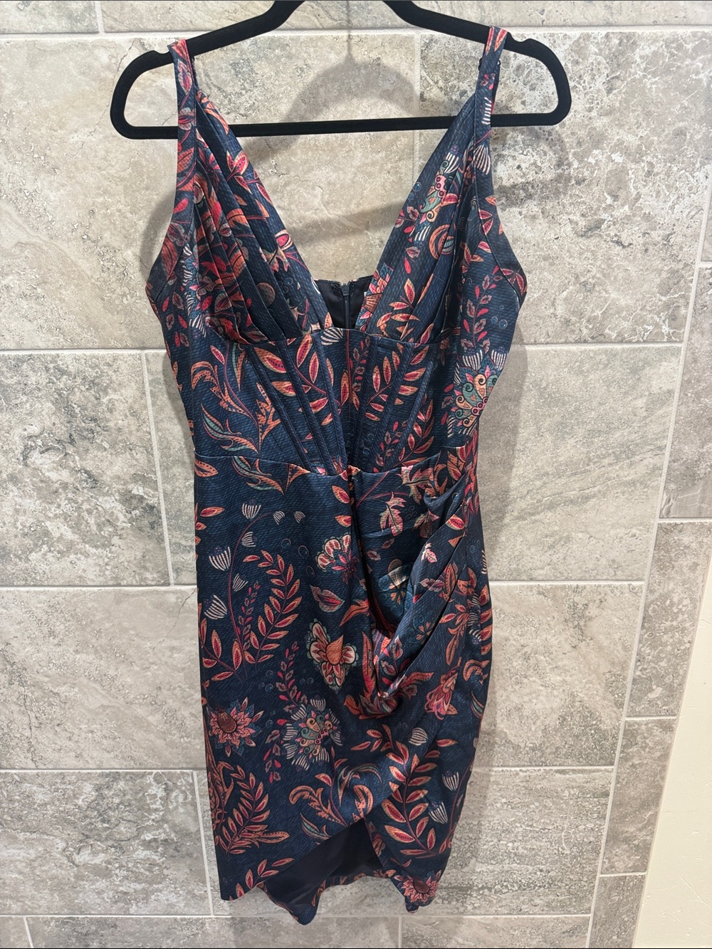 Averie Halley Draped Corset Midi Dress - Cobalt Blue Floral